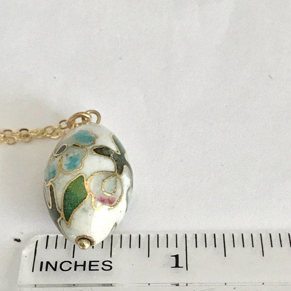 Vintage Cloisonne Flower Egg Oval Bead Necklace Aqua Pink Enamel Gold Plated 18" - Picture 11 of 11